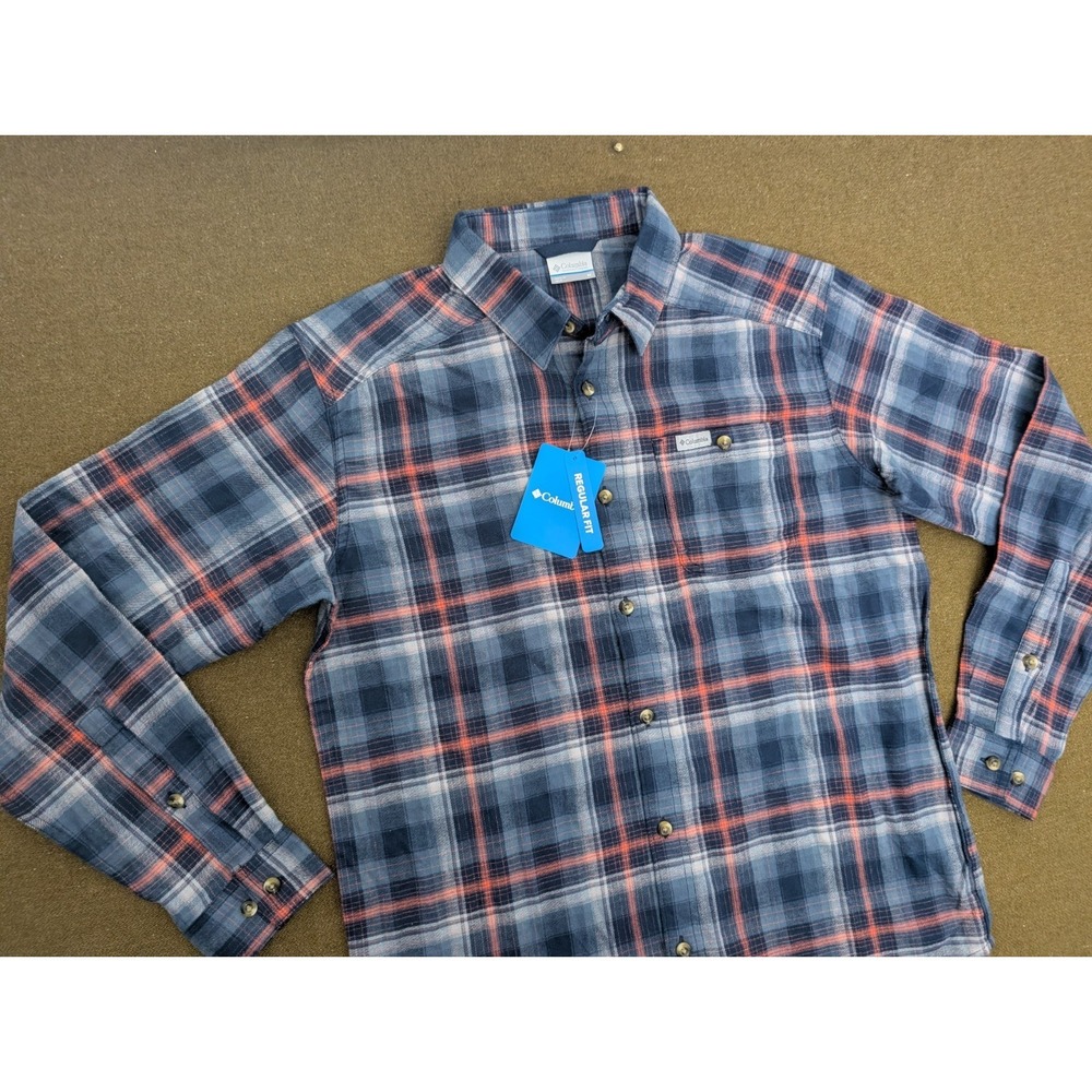 New Columbia Men's Cornell Woods Flannel Long Sleeve Shirt Plaid Blue Red Size M